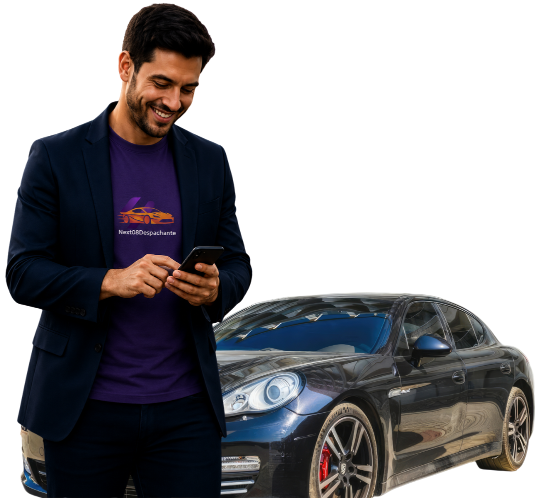Consultor da Next08 Despachante ao lado de um veículo